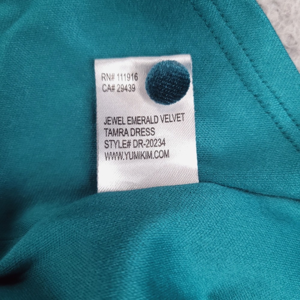 YUMI KIM Dress Size MEDIUM Tamra Midi Jewel Emerald Velvet Puff Sleeve - Picture 10 of 16